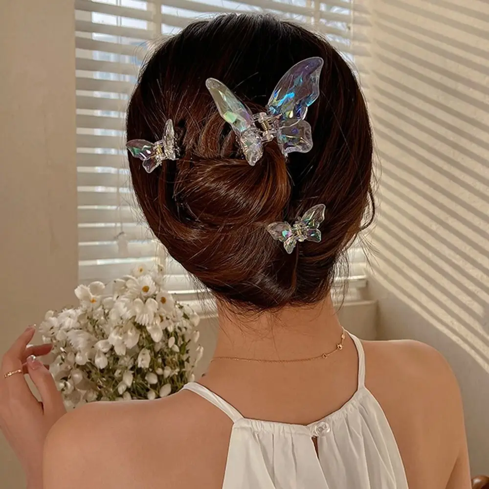 Fashion Bow Transparent Butterfly Hair Claw Elf Resin Butterfly Hair Clip Headdress Small Grab Clip Small Shark Clip Daily