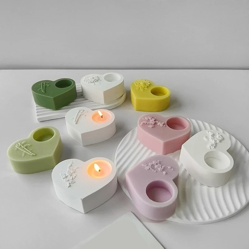 

Q0KE Mold Heart Holder Silicone Mould Candlestick Molds Plaster Cement Office Decorations Moulds