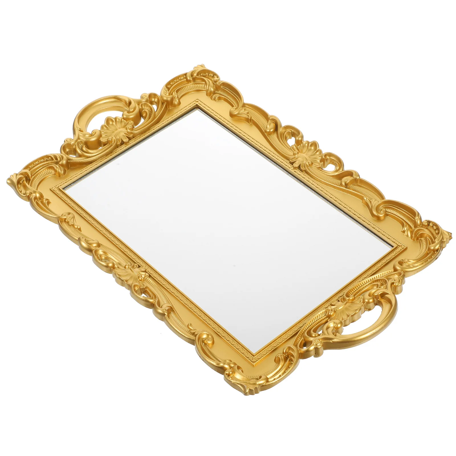 

1Pcs Mirror Tray Fine Workmanship Polished Smooth Retro Look Decorative Tray for Living Room Toilet European Type Ornament
