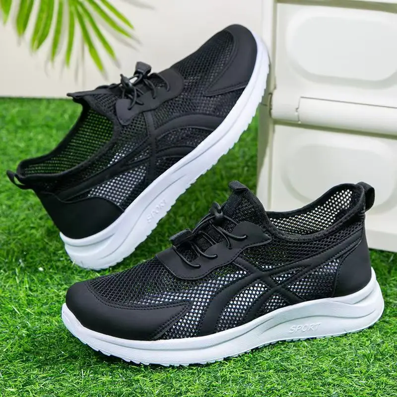 

Мужская летняя новая повседневная спортивная обувь с тонкой сеткой, нескользящая дышащая легкая обувь без шнуровки на мягкой подошве, прогулочная обувь