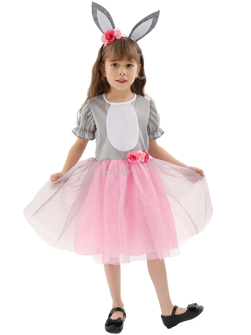 

Cosplay New Easter Children's Animal Dress Grey Rabbit Cosplay Clothes Birthday Party School Stage Performance Costumes