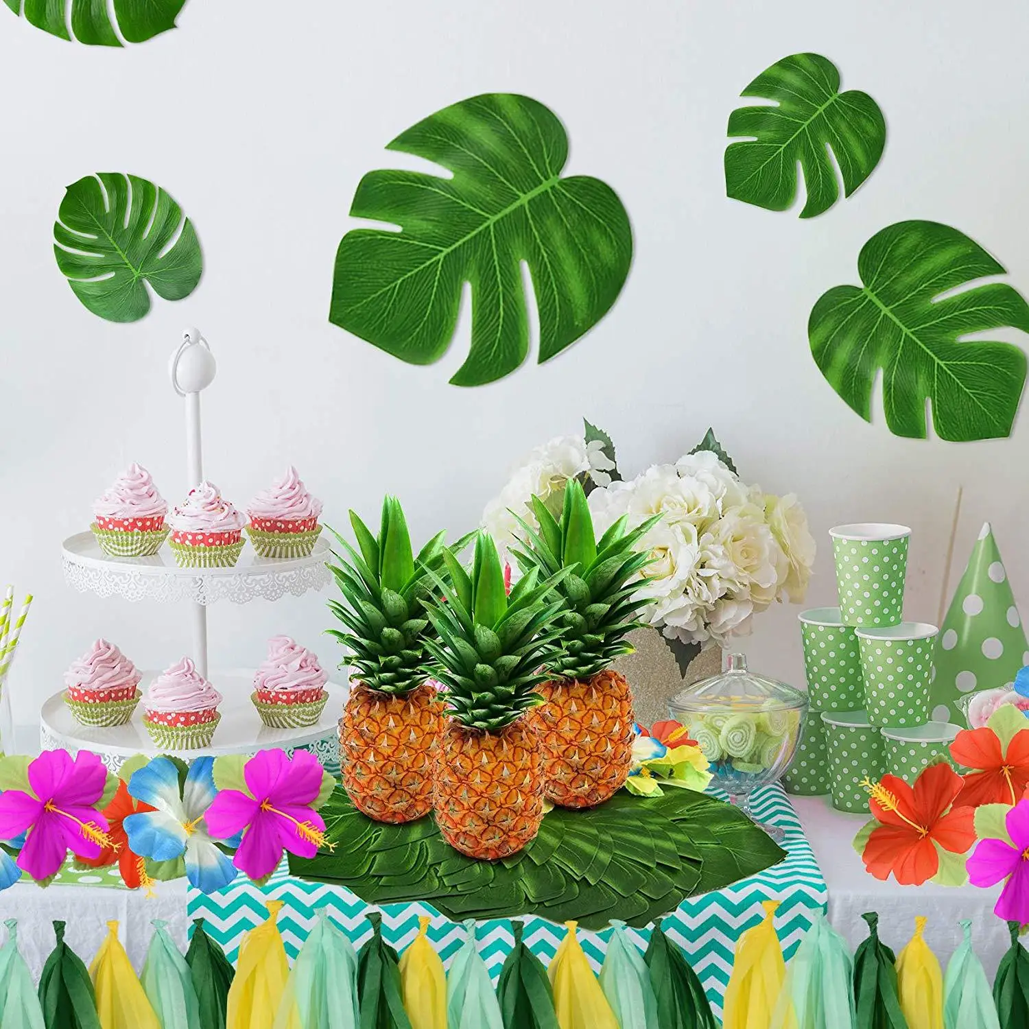 12pcs Artificial Tropical Palm Leaves for Jungle Safari Beach Hawaiian Luau Theme Wedding Birthday Party Table Plant Decor