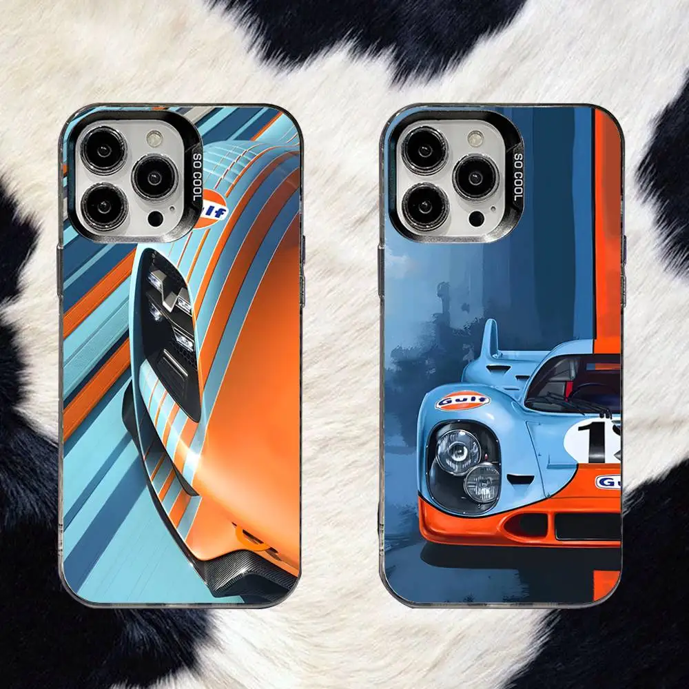 

G-GulfS Racing Car Phone Case For iPhone 16,15,14,13,12,11,8,7,Pro,Max,Plus,Mini,XS,SE Anti Fall Black Matte Hard