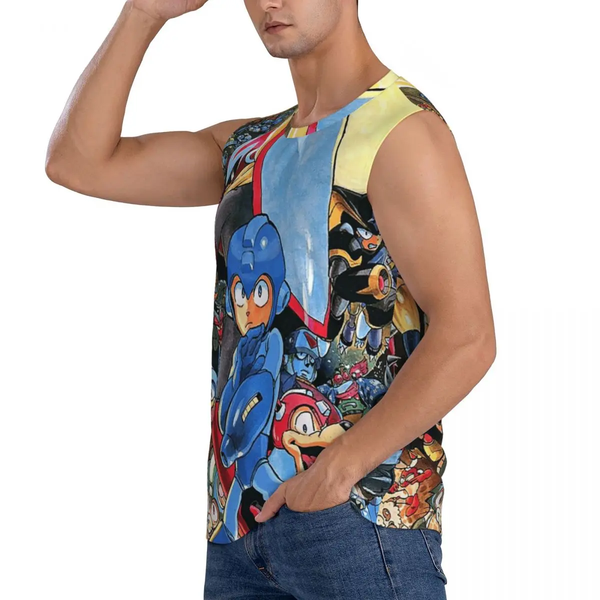 Megaman Video Game Mega Man Men Sleeveless Tank Tops Quick Dry Breathable Gym Fitness Running Summer Casual Sport Vest