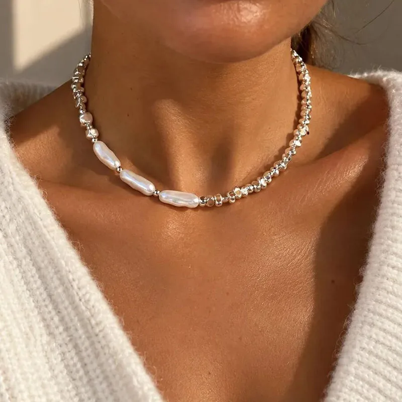 Elegant Imitation Pearl & Irregul CCB Beads Choker Necklace Women Exquisite Sweater Chain Wedding Praty Gift Charm Jewelry N0665