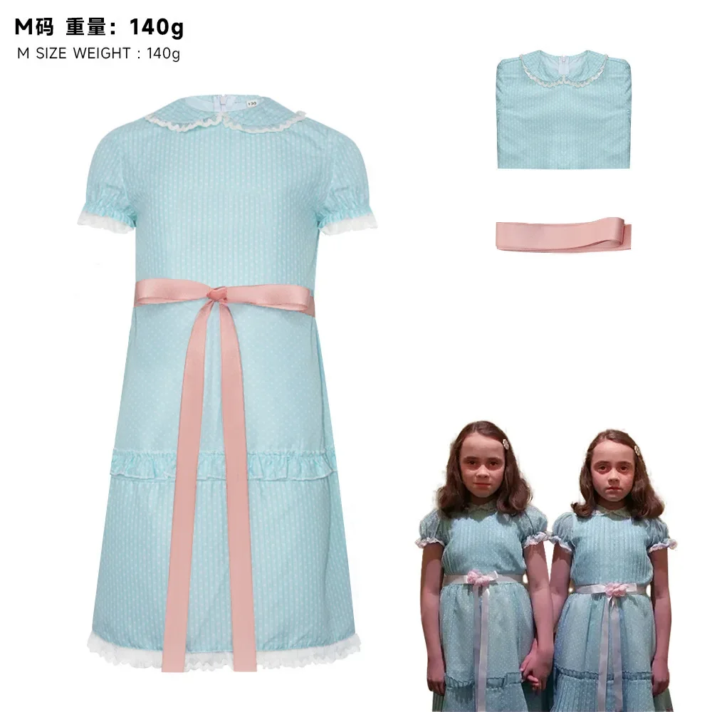 Horror Film The Shining Twin Adult Kids Cosplay Costume Blue Dress Halloween Costumes Carnival Party for Women Girls