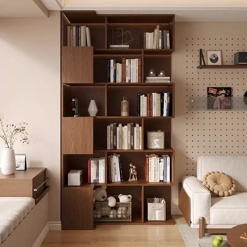 Massivholz-Bücherregal, Eck-Aufbewahrungsschrank, Walnuss-Eiche, Wohnzimmer-Eckregal