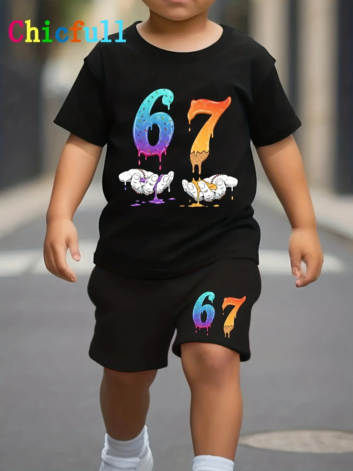 

Funny Six Seven Italian Brainrot 67 Number Print Kids Short Sleeved Suit Children Clothing T-Shirt + Shorts 2pc Set Boys Clothes