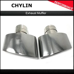 1 Pair(L+R) 304 Stainless Steel Universal Car Exhaust End Tip 150mm Outlet Rolled Oval Slant Muffler Tail Pipe