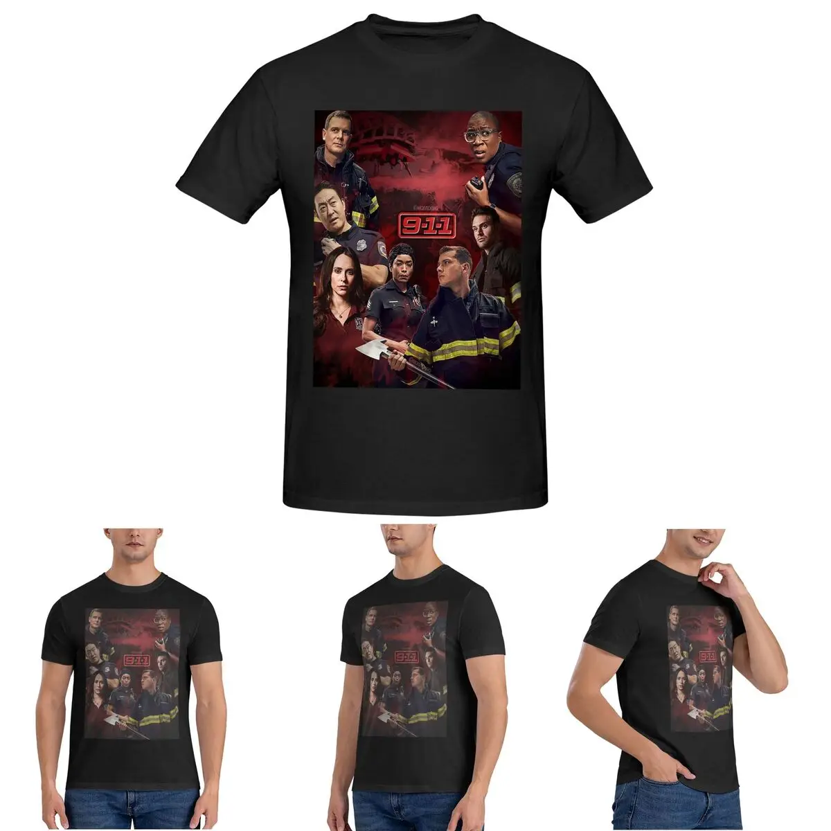 

9-1-1 - Мужская футболка с красными бликами, хлопковые футболки большого размера, мужские летние топы с короткими рукавами и круглым вырезом, S-6XL