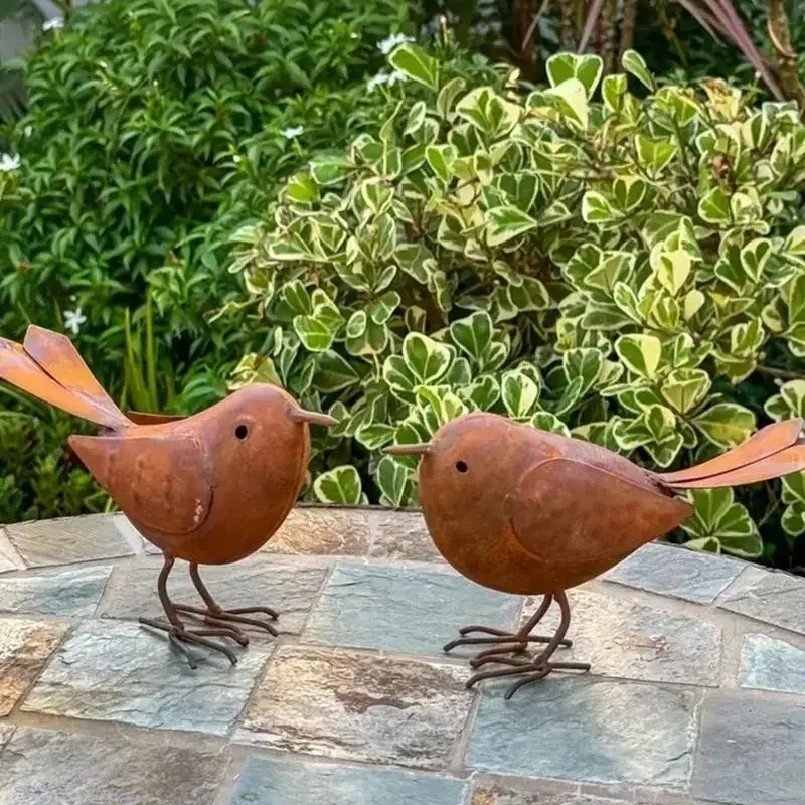 2Pcs Iron Bird Figurine Decorative Statue Collection Tabletop Ornament Sculpture