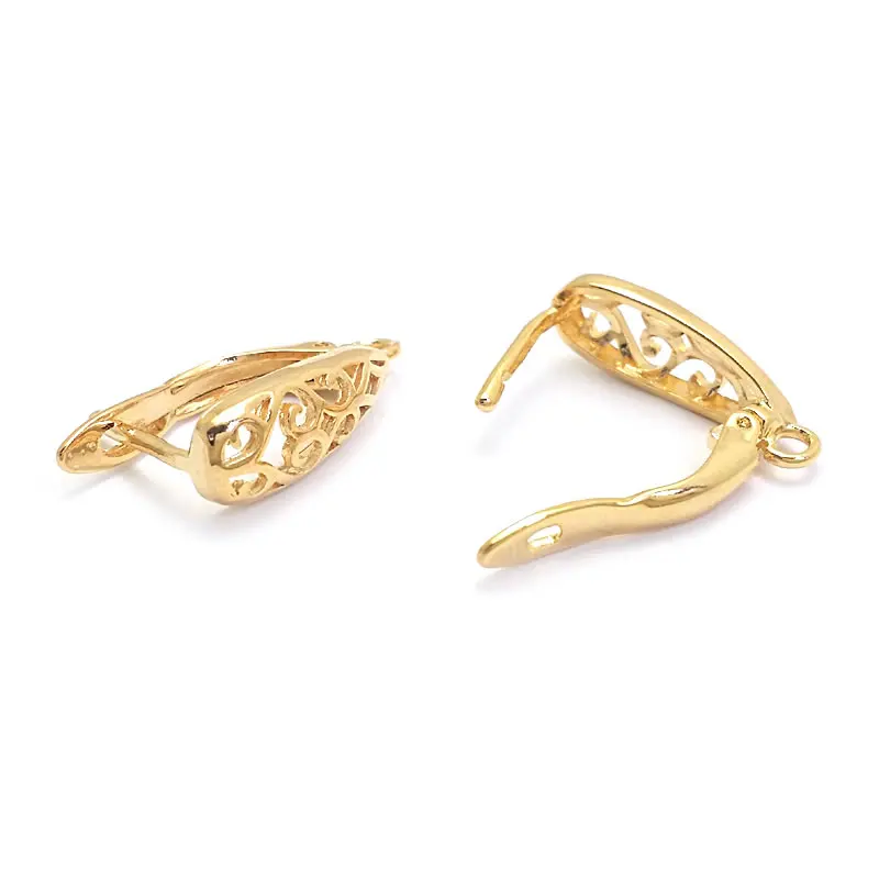 6 Chiếc 17MM Vàng 24K Màu Đồng Thau Có Vải Hoa Văn Thả Hình Bông Tai Đinh Chân Bông Tai Kẹp Trang Sức làm Diy Phát Hiện