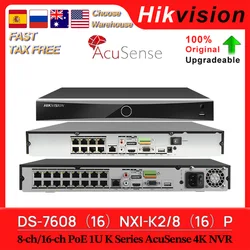 Hikvision oryginalny sieciowy rejestrator wideo 4K DS-7608NXI-K2/8P DS-7616NXI-K2/16P 8/16-ch 8/16PoE 1U AcuSense AI NVR 2 SATA MD 2.0