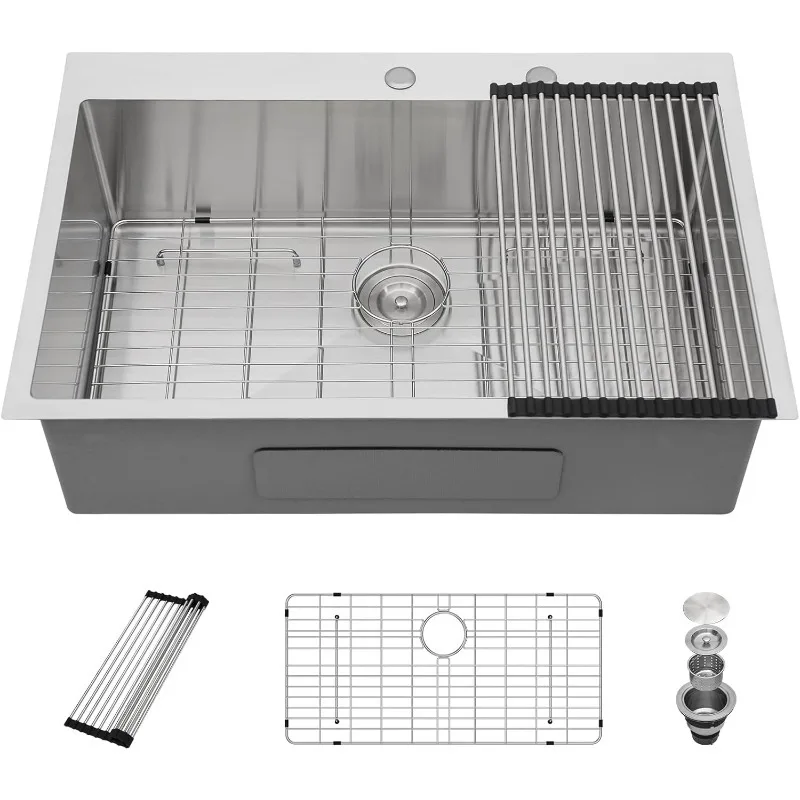 33x22 Drop In Kitchen Sink 16 gauge Stainless   Sink A bove Counter Overmount Basin, Round Corner 33