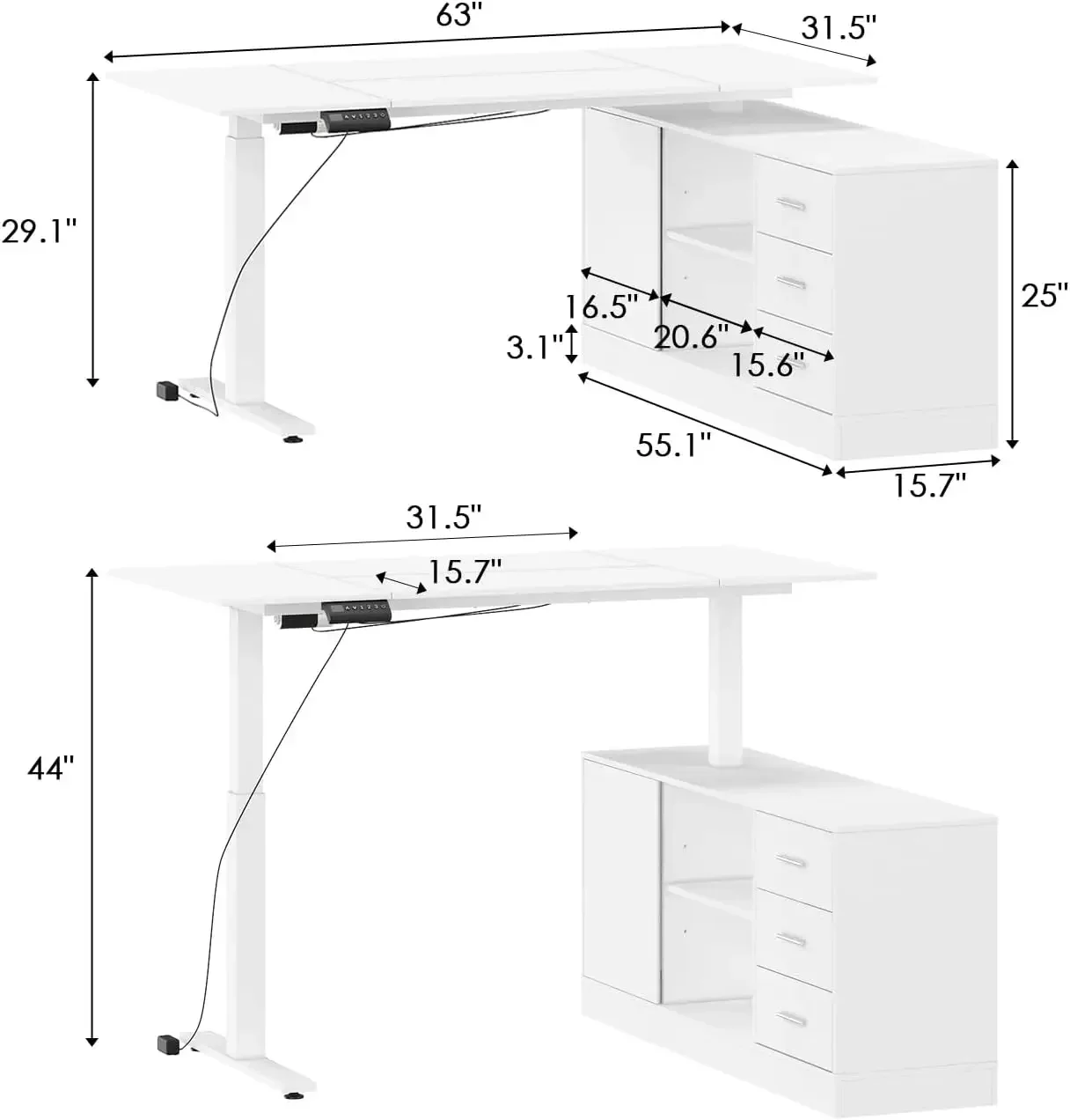 Home Office L Shaped Electric Standing Desk with Drawers and Shelves, Height Adjustable & Shape Reversible Stand up Desk