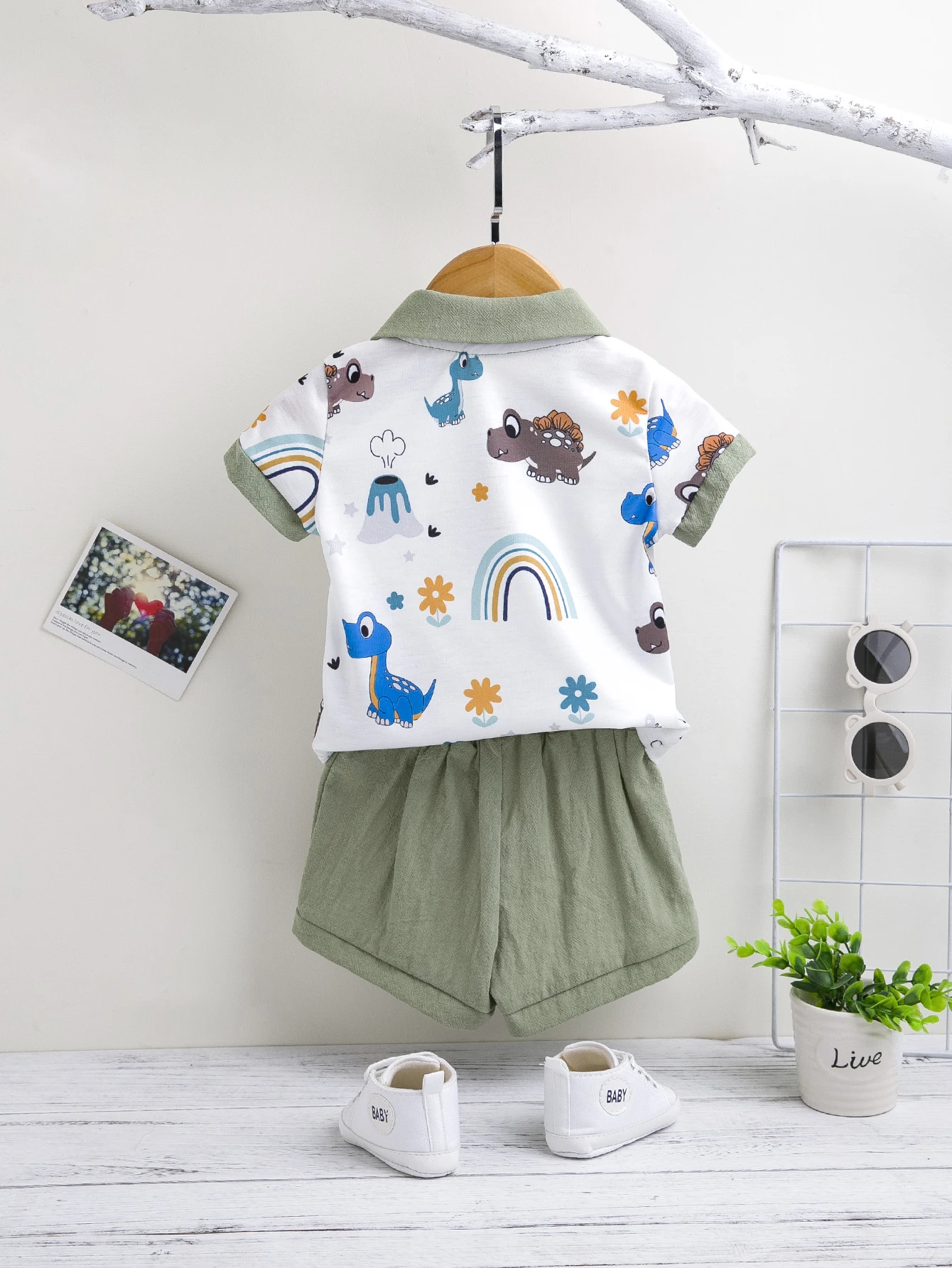Baby Boys Spring Summer New Dinosaur Print Shirt Shorts Set Daily Casual Kids Outfit