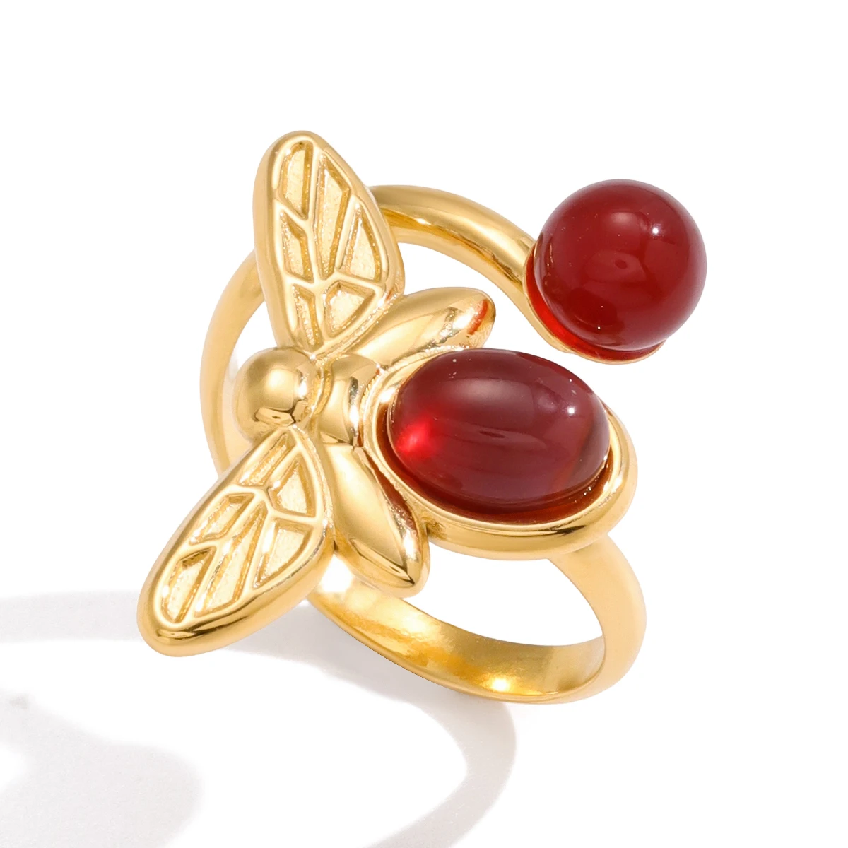 Anillo abierto de abeja de piedra de ágata Vintage Youthway para mujer, bonito anillo de acero inoxidable chapado en oro de 18 quilates, joyería Simple de moda, regalo para niñas