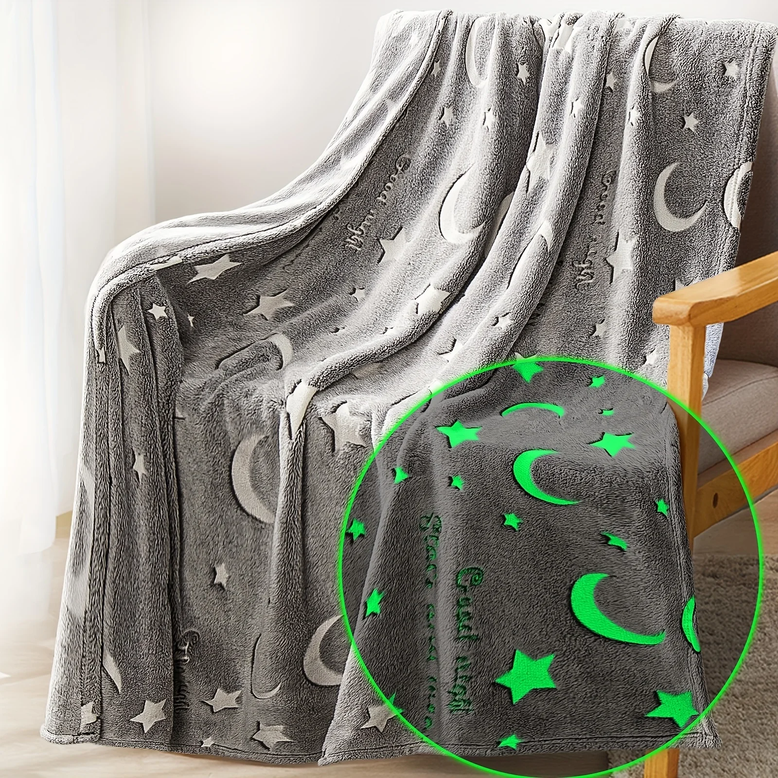 

Luminous Blanket Star Moon Pattern Flannel Glow In The Dark Throw Blanket Dark Gray Starry Night Throw Bed Blanket Gift