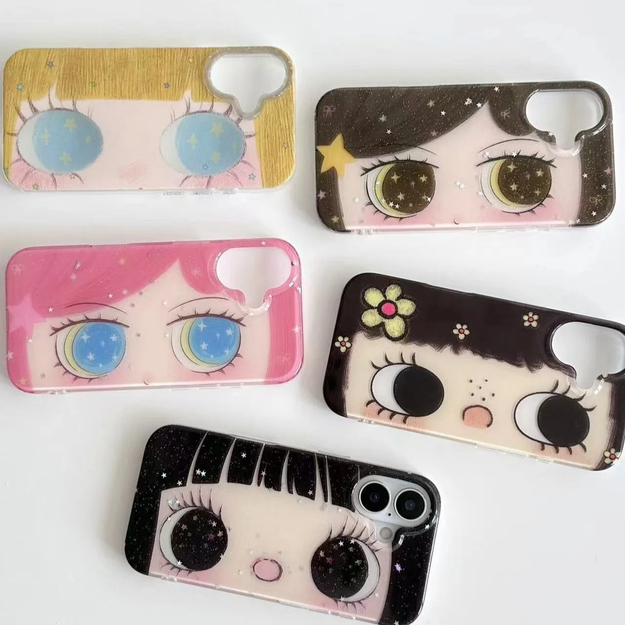 Kawaii لطيف أسود عيون كبيرة كول آيفون حافظة مناسبة آيفون 11 12 13 14 15 16 برو ماكس زائد غطاء الهاتف المضادة للسقوط ﻿ ﻿