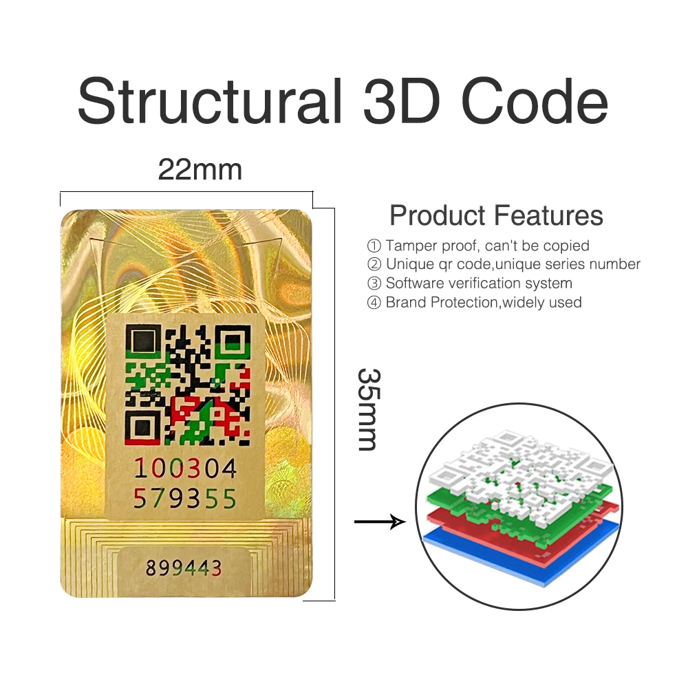 QR Code Security Sticker Peel Off Destruction Hologram Label Self-adhesive Roll 1000 Units 22x35mm Anti-counterfeiting Tags