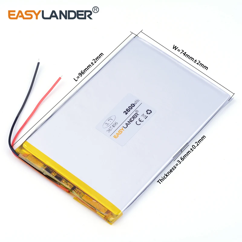 367496 3,7 В, 2600 мАч, литий-ионный литий-полимерный аккумулятор, 7-дюймовый планшетный ПК A23/A33/MTK6577/MTK6572 367496 3,7 В, 2600 мАч, литий-ионный литий-полимерный аккумулятор, 7-дюймовый планшетный ПК A23/A33/MTK6577/MTK6572