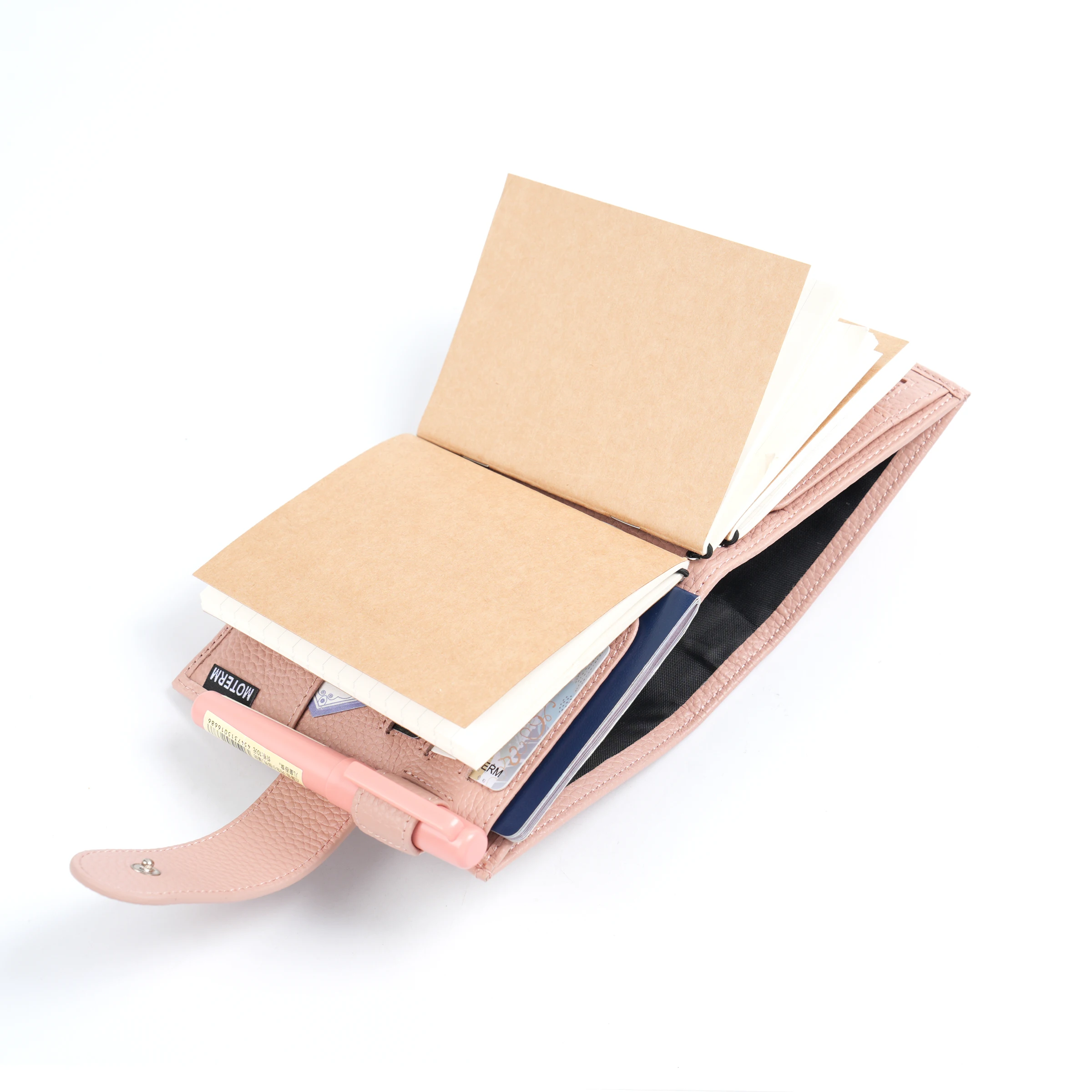 Moterm Passport Size Companion Travel Journal Pebbled Grain Leather Notebook Genuine Cowhide Organizer with Double Snap Closure
