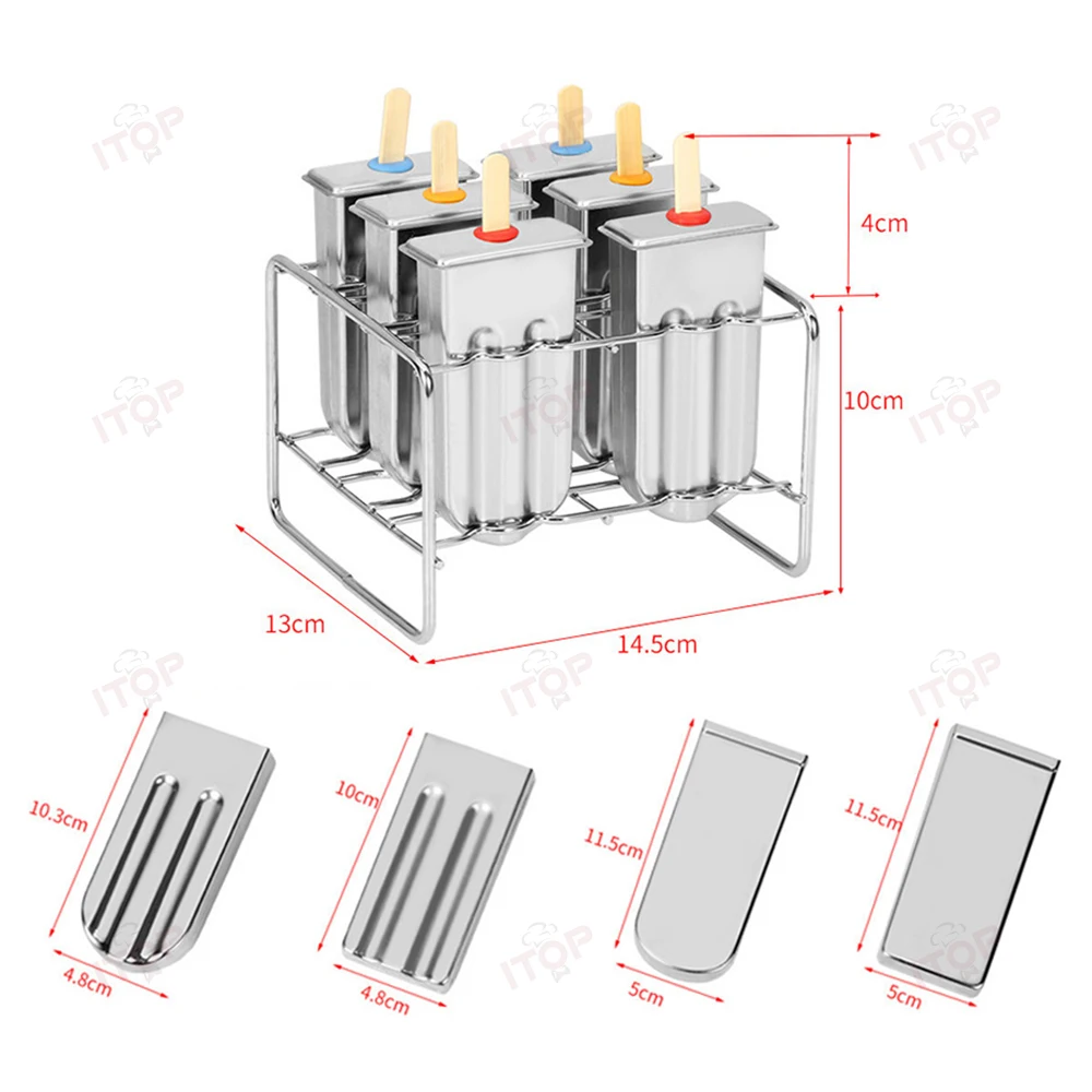 ITOP แม่พิมพ์ไอศกรีมทำจากสแตนเลสสตีลแม่พิมพ์ไอศกรีมแท่งสำหรับการค้าแบบทำมือ6ชิ้น