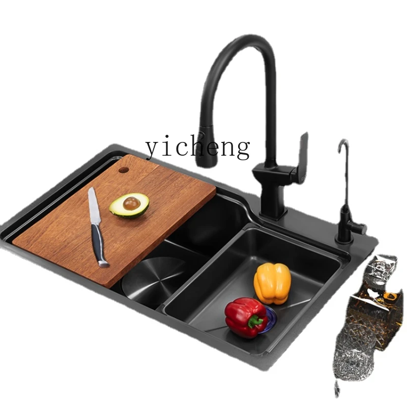 

Yy304 Stainless Steel Sink Large Single Sink Kitchen Vegetable Basin Nano Gun Black Sink