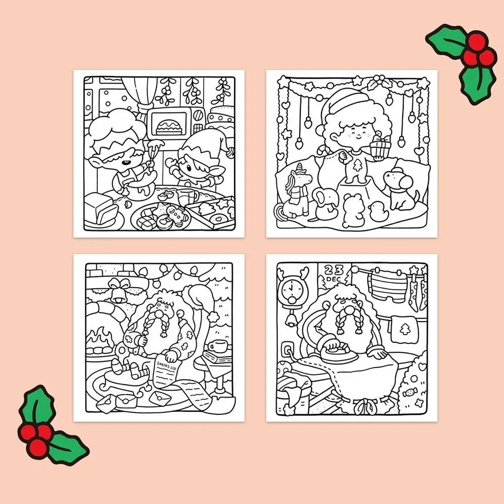 Cozy Christmas Christmas Coloring Book Cartoon Stress Relief Graffiti Painting Book Painting Gift Educational Doodles Book