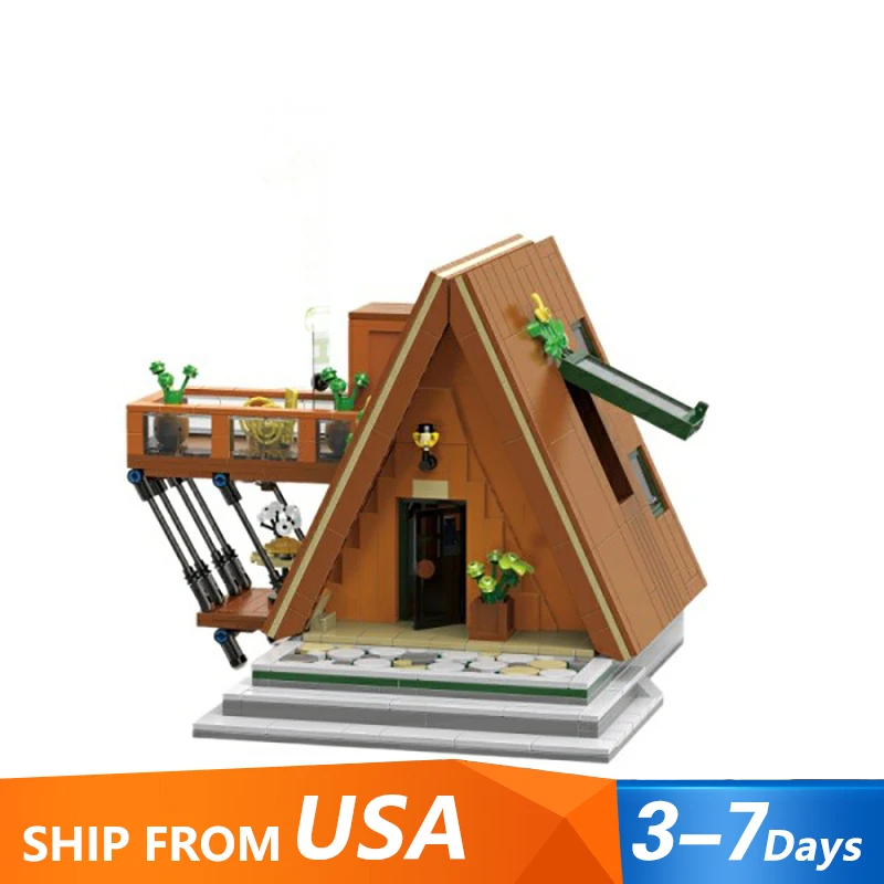 

1028PCS MOC A-Frame Cabin Model Building Blocks Creative Wooden Cabin Construction Bricks Set DIY Puzzle Assembly Toys Kids Gift