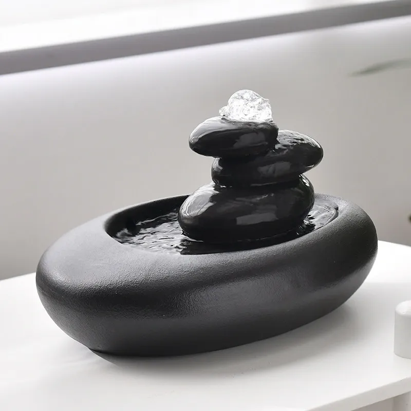 Ceramic Feng Shui Fountain, Flowing Water Ball for Wealth, Desktop Zen Decor Ornament, Relaxing Tabletop Water Feature for Home