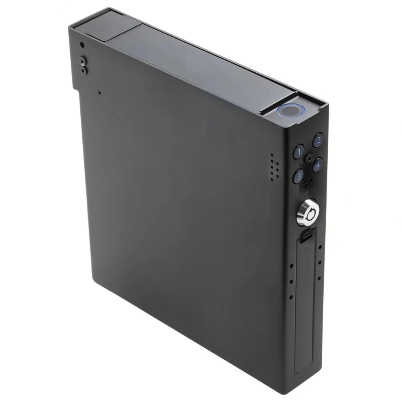 Car Safe - Quick Access Safe with Fingerprint, Keyboard and Keys, Pop-Up Biometric Safe for Vehicles and Bedsides