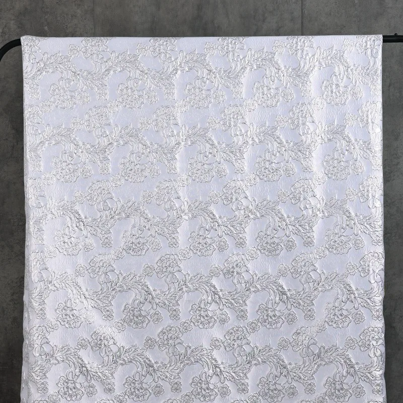 3D Embossed Floral Jacquard Fabric Metallic Silver Botanical for Vintage Chinese Coat Designer Sewing Supplies Wide 145cm