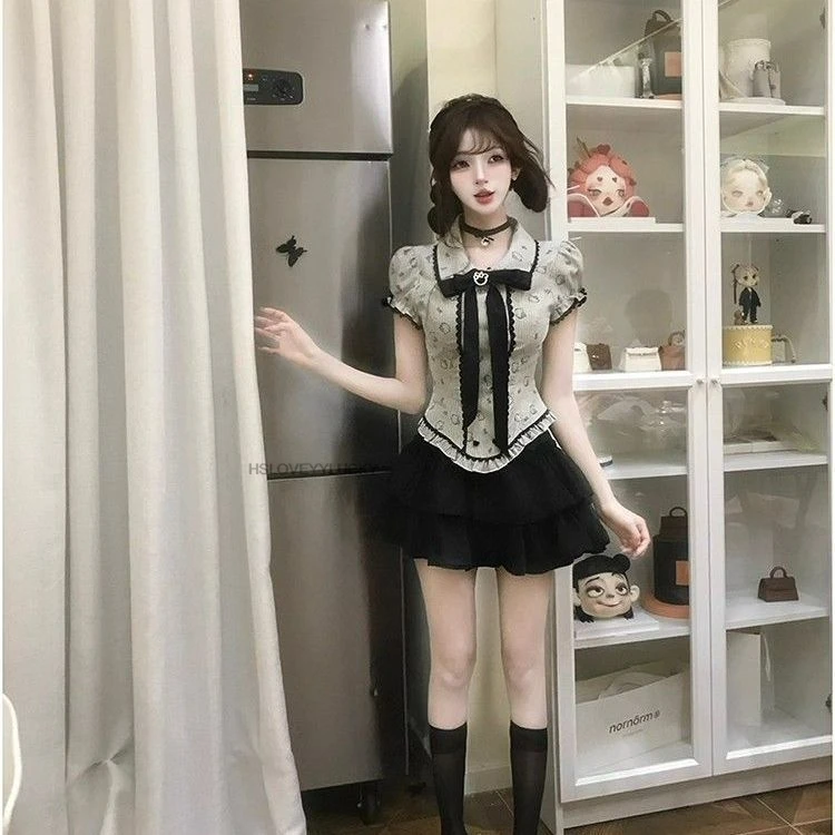 Japanischen Stil Jk Uniform Set frauen Sommer Zwei Stück Hemd Koreanischen Stil Hohe Taille Gefaltete Halb Rock Drei Stück set