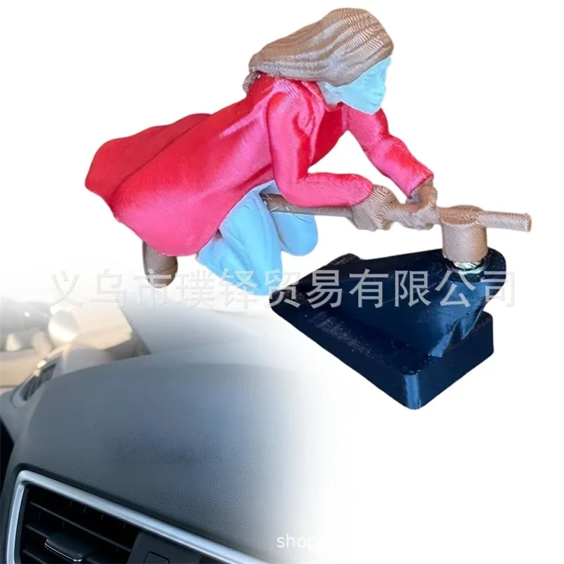 3D Print Rotating Witch Broomstick Car Ornament Mini Gothic Dashboard Charm For Teens Women Drivers Halloween Spooky Gift