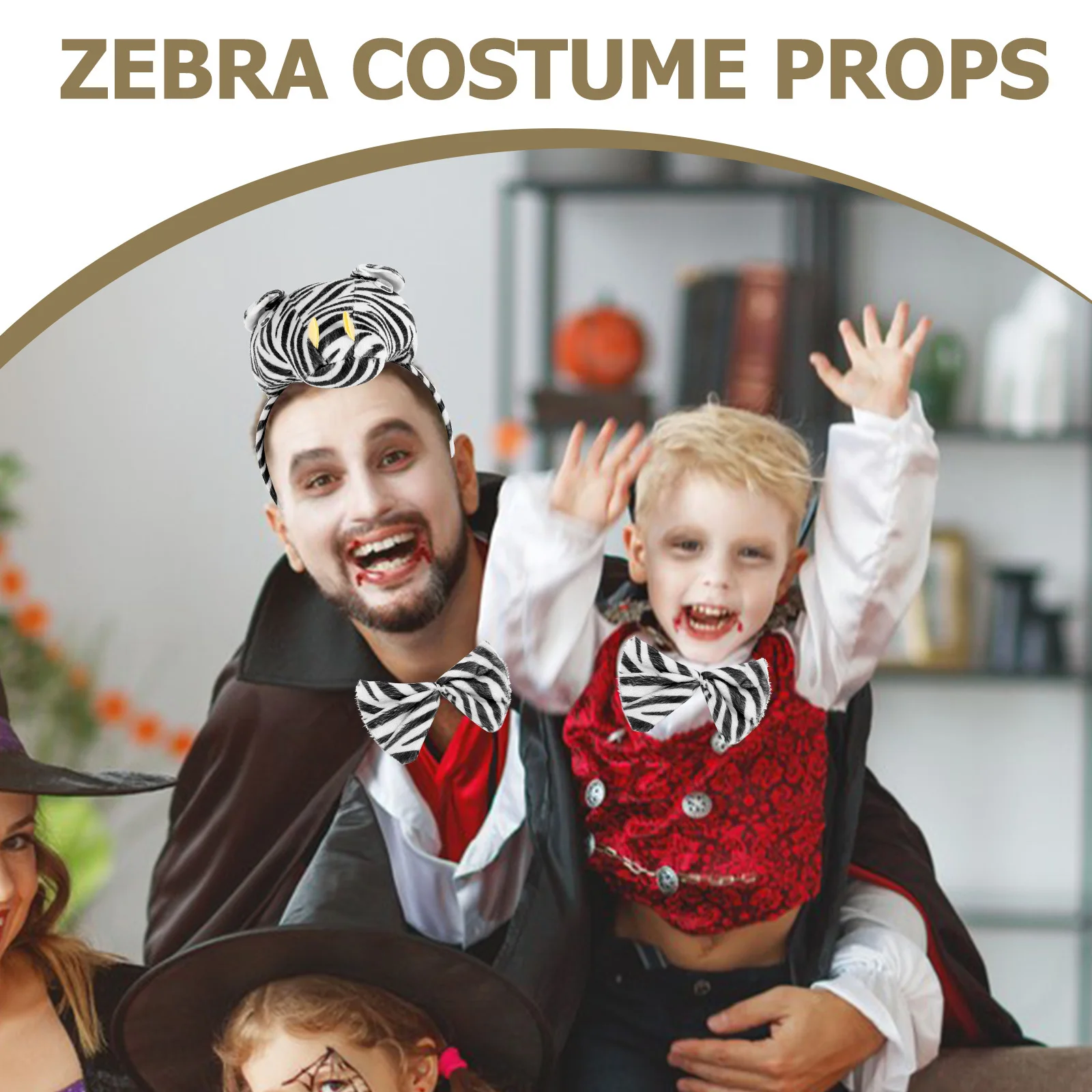 1 Juego de accesorios de disfraz de cebra, diadema de tela cómoda, conjunto de guantes con pajarita y cola, disfraz de cebra para fiestas de Halloween