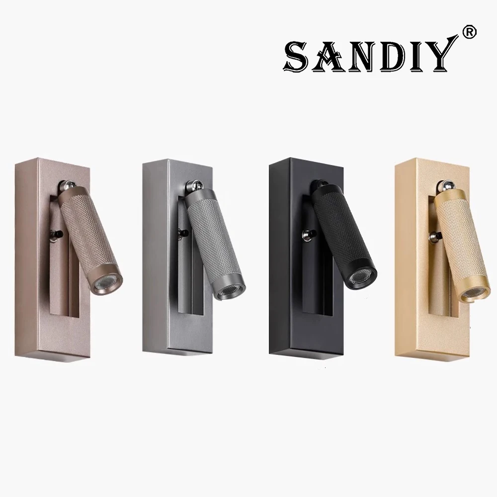 SANDIY Bedside Light Wall Sconce with Switch Surface Mount Reading Lamp Bedroom Rotary Nightlight Indoor Luminaire Nordic Hotel
