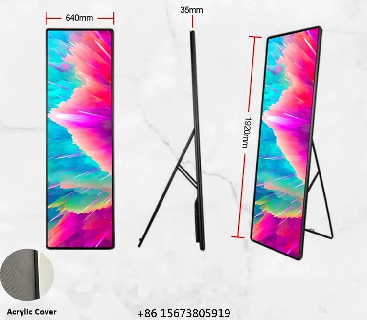 High-Definition Indoor LED Screen P1.86 P2.5 640x1920mm Portable Digital Thin Light Poster Screen for Welcome Display Interiors