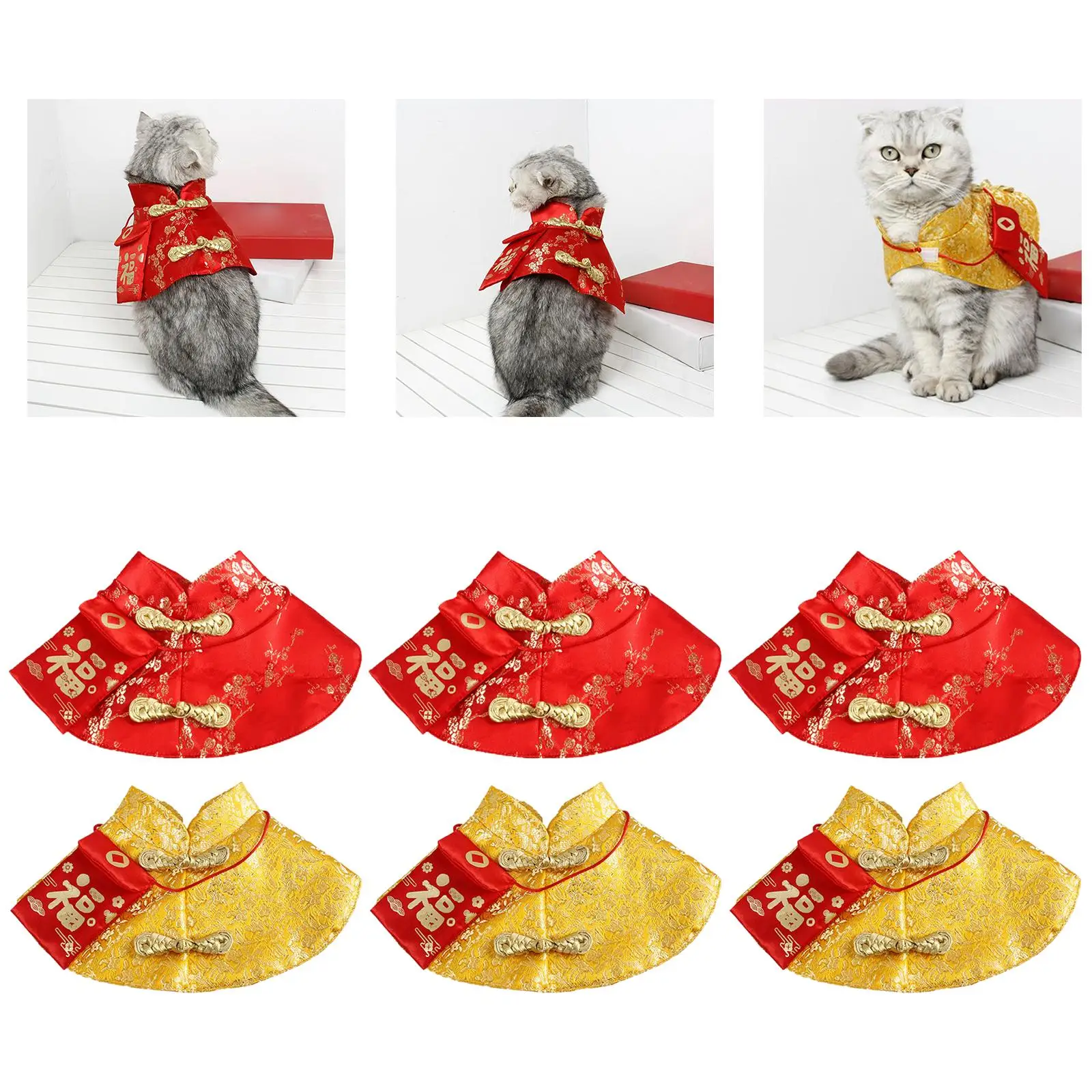 Chinese Style Cat New Year Clothes Cloak Chinese Fu Necktie Chinese Dress Tang Suit with Red Envelope Costume Dog Cape