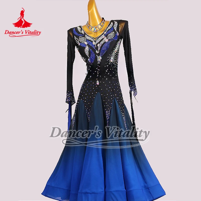 ผู้หญิง Tango Rumba แขนยาวชุดผู้ใหญ่การประกวดเต้นรําบอลรูมเสื้อผ้าปรับแต่งขนาด Waltz Foxtrot ประสิทธิภาพชุด