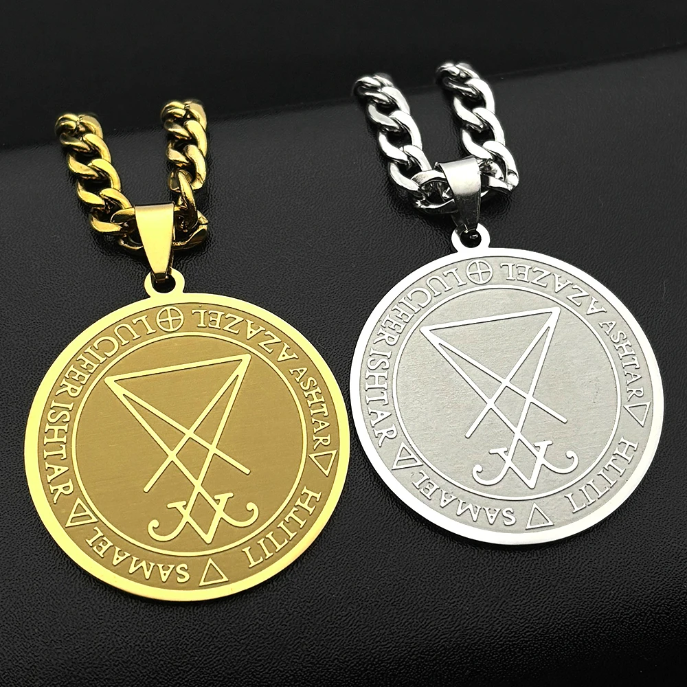 Sigil Church of Satan Stainless Steel Necklace for Women Men Seal of Lucifer  Azazel Lilith Samael Devil Symbol Chain Jewelry
