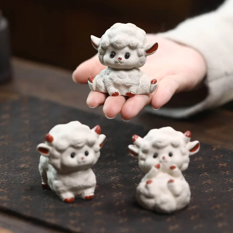 Cute Purple Clay Tea Pet Sheep Figurine Creative Tea Ceremony Ornament Household Kung Fu Tea Set Desktop Decor Accessory