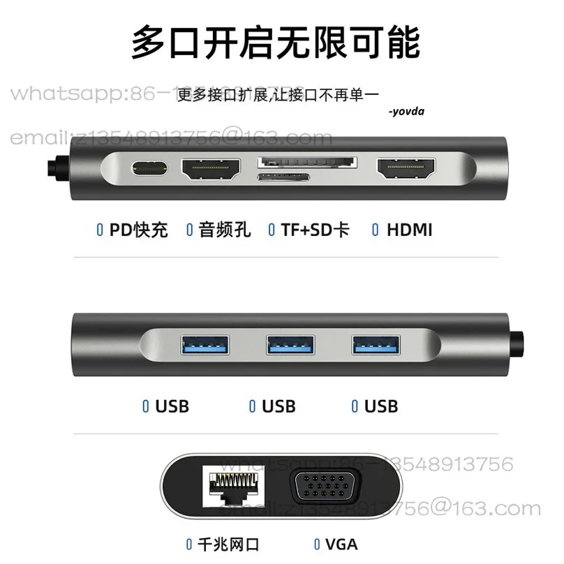 

Type-c to 4K HDMI Gigabit RJ45 100WPD charging USB 3.0 ten-in-one multi-function docking station