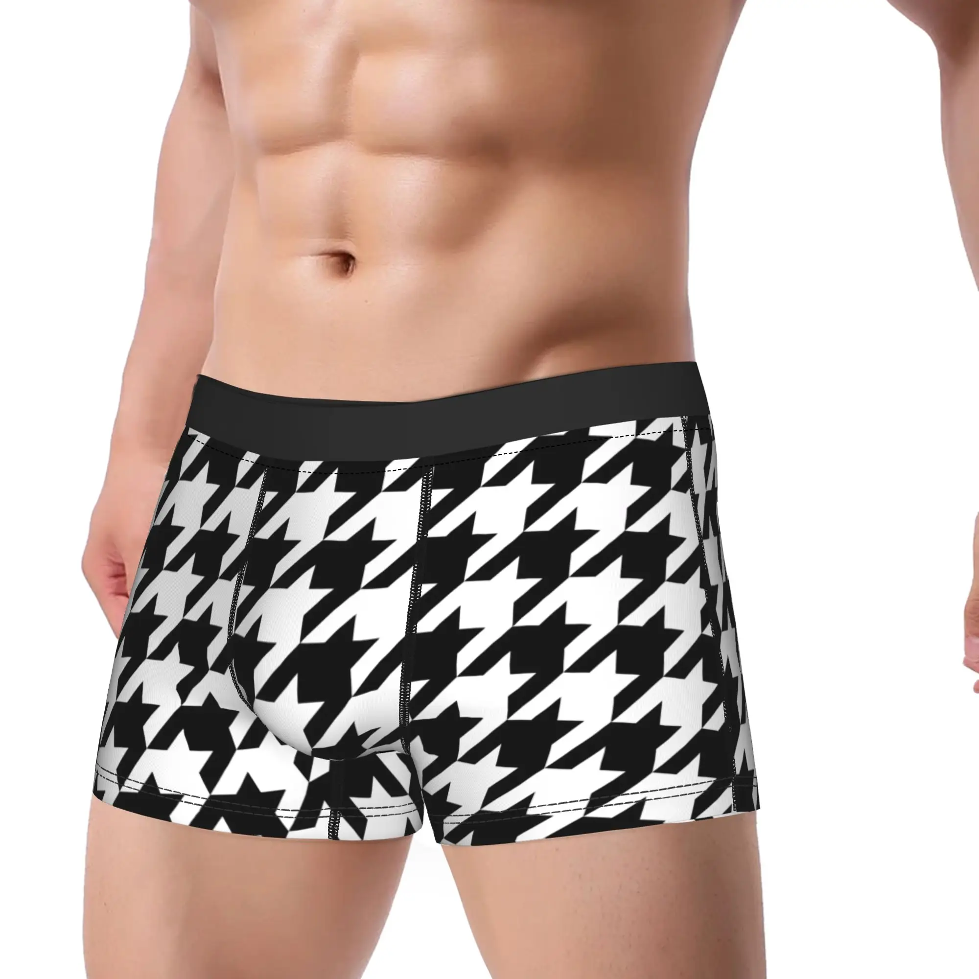 Big Scale Black White Houndstooth Pattern Underwear Soft Underpants Customs Boxer Brief For Males Pouch Plus Size Boxer Shorts