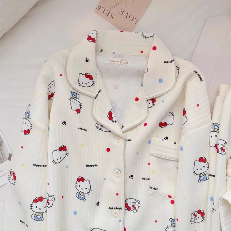 2024 Hello Kitty Pajamas Women Kawaii Sanrio Anime Long-Sleeved Top Pants Winter Cute Cartoon Thickened Warm Home Clothes Toy