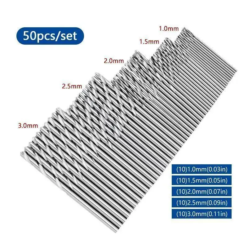 

50pcs twist drill set 1-3mm small drill bit electric drill drilling set DIY woodworking drilling and opening tool