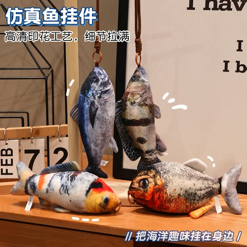 High Definition Printed Simulation Fish Stuffed Charm, Tropical Clownfish Angelfish Carp Flounder Plush Keyring for Gifts.