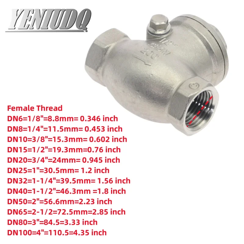 304 Stainless Steel Female Thread 1/4 3/8 1/2 1 3/4 Horizontal Type Swing Check Valve Screw Swing One-way Non-return Valves