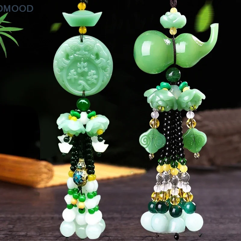 Imitação de carro Jade Verde Pingente, Decoração Interior Car Fashion, Espelho Retrovisor, Lotus Pi Xiu, Decoração Boa Sorte, Enfeites