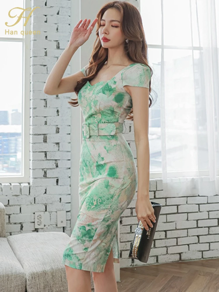 H Han Queen Korean Clothing Chic Elegant Office Summer Dress Women Sheath Pencil Party Dresses 2024 New Work Bodycon Vestidos